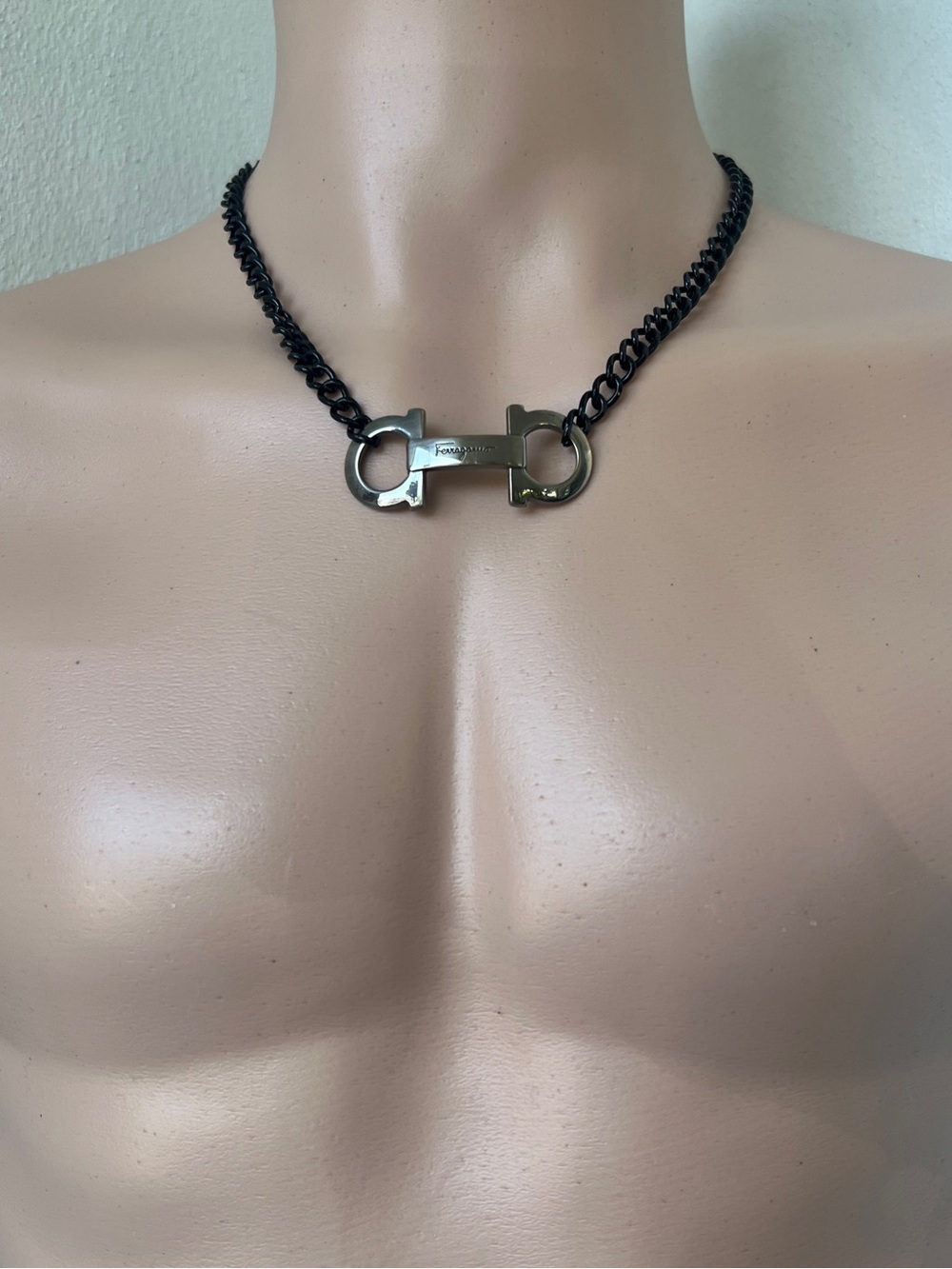 Men’s Ferragamo Gunmetal Black Stainless Chain Necklace 20” - Picture 9 of 11